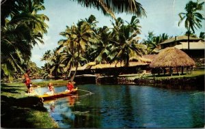 Coco Palms Hotel Island Hauai Hawaii HI Boating Huts Palms Postcard UNP WOB Note 