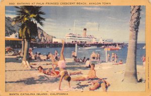 Bathing at Palm-Fringed Crescent Beach Avalon Town Santa Catalina Island CA