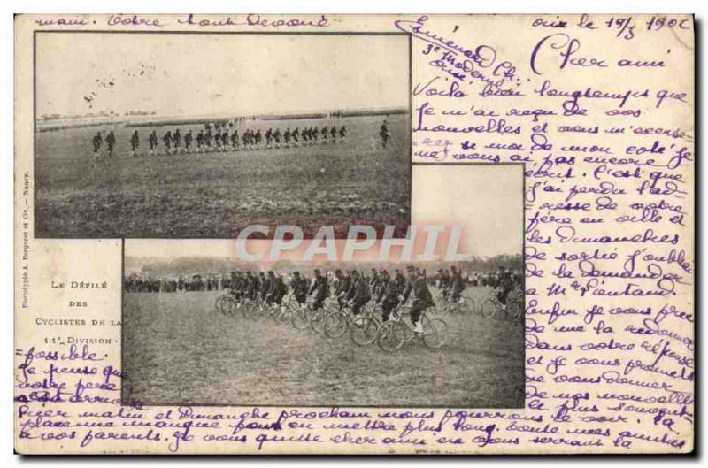 Old Postcard The Army parade of cyclists of the 11th Velo Cycle division