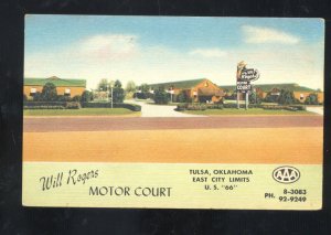TULSA OKLAHOMA ROUTE 66 WILL ROGERS MOTOR COURT AAA VINTAGE LINEN POSTCARD