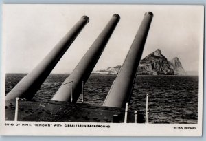 England Postcard Guns of HMS Renown Gibraltar View c1940's RPPC Photo