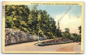 1943 BIRMINGHAM ALABAMA B-3 HIGHWAY OVER RED MOUNTAIN LINEN POSTCARD P3356