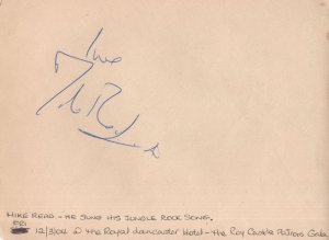 Mike Reid Hand Signed Autograph Jangle Rock at Lancaster Hotel