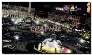 Postcard Modern Rossio Lisboa e teatro nacional de notte