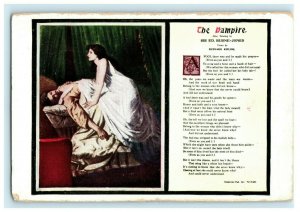 Postcard Creepy The Vampire Women an Man with Side Poem 1914 