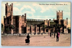 c1910's The New State Armory Building People Providence Rhode Island RI Postcard