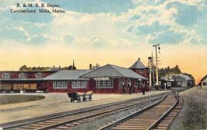 Cumberland Mills ME B & M Railroad Station Train Depot Postcard