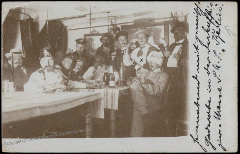 Germany 1908 Navy SMS Berlin Crew Party  Postcard RPPC 75576