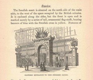 1876 Eastern Entrance to Swedish Court Victorian Era Engraving 2T1-57h