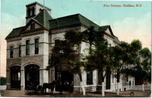 Postcard NS Halifax Buggy Horse & Men in front of Fire Station #3 1910 K43