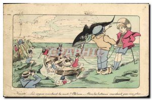 Postcard Old Kids Fish Naivete