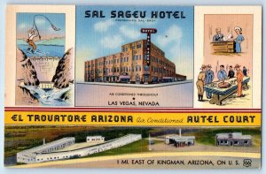 c1940 Las Vegas Nevada Postcard Sal Sageu Hotel El Trouatore Arizona Autel Hotel
