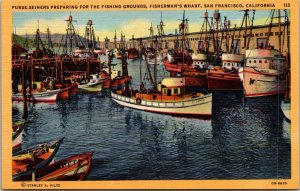 Vtg San Francisco CA Purse Seiners Fishing Grounds Fishermans Wharf Postcard
