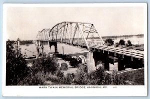 Hannibal Missouri MO Postcard RPPC Photo Mark Twain Memorial Bridge 1942 Vintage