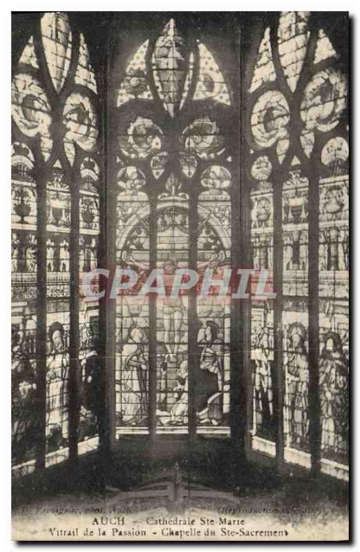 Old Postcard Auch Cathedrale St. Mary Chapel Vitral Passion of St. Sacremen