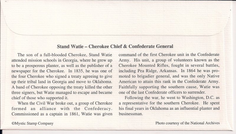 Confederate General Stand Watie, FDC 1995, Civil War Cherokee Indian Chief