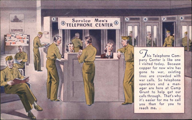 WWII Service Men's Telephone Center Army Hospital Soldier's Msg Vintage Postcard 