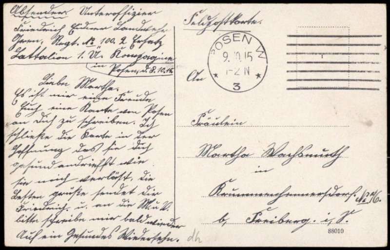 Germany 1915 WWI Posen Royal Castle General von Hindenburg Feldpost Patri G69980