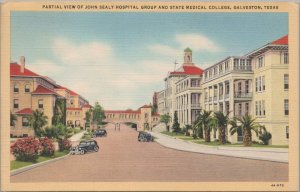 Postcard View John Sealy Hospital Group + State Medical College Galveston TX