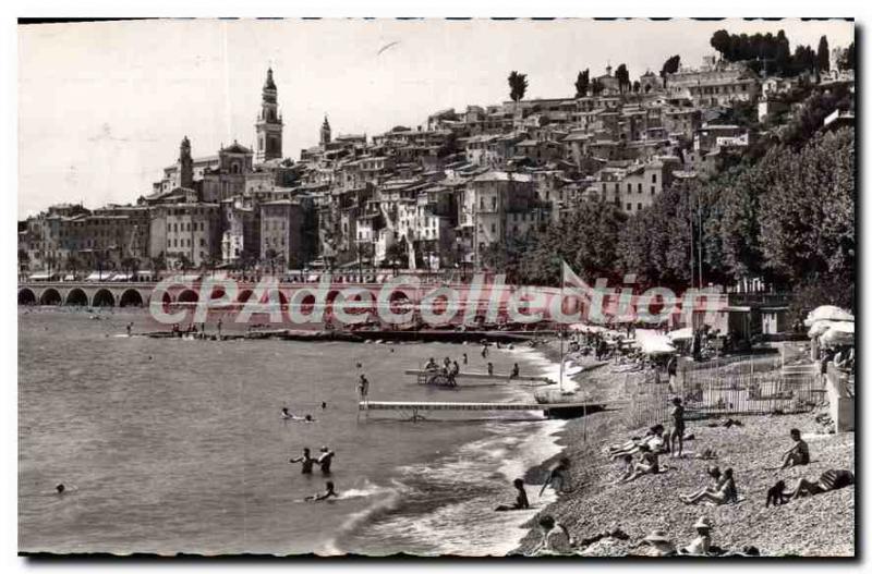 Old Postcard Menton view of the city and the beach