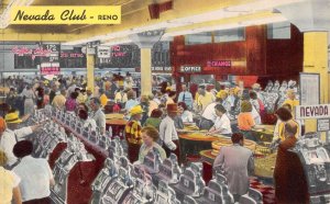 Reno Nevada Nevada Club Interior, Hand Colored Vintage Postcard U3439