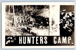 Hunters Camp Postcard RPPC Photo Deer Hunting Flowers c1910's Antique Unposted