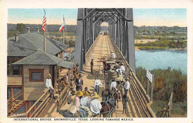 International Bridge Looking Towards Mexico Brownsville Texas 1920s postcard