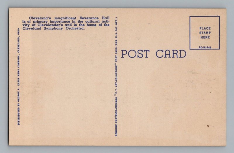 Severance Hall Cleveland Ohio Vintage Postcard 