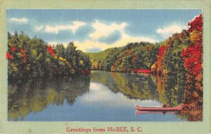 McBee South Carolina Greetings Scenic View Canoe Postcard AA57057