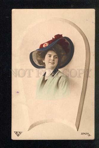 3047284 Tinted Lady in Fashionable HAT vintage PHOTO