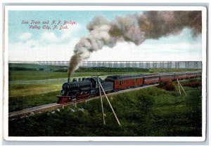 Valley City North Dakota ND Postcard Soo Train And North Pacific Bridge 1920's