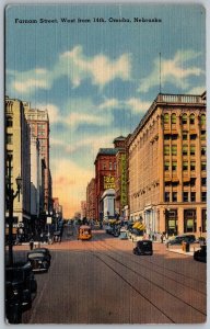 Omaha Nebraska 1940s Postcard Farnam Street West Stores Cars