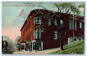 Bath Maine ME Postcard Y.M.C.A. Building And Front Building Exterior 1916 Flag