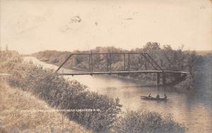 Aberdeen South Dakota~Men Fish Below Through Truss Bridge~James River~1909 RPPC 