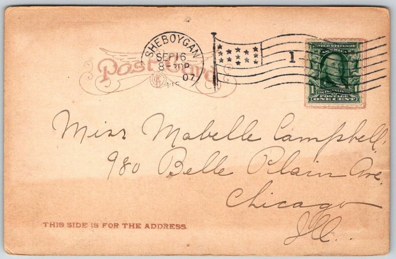 Sheboygan Wisconsin 1907 Postcard High School Building