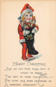 F73/ Santa Claus Merry Christmas Holiday Postcard c1910 Girl Santa Toys 20