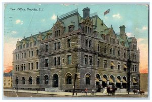 1911 Post Office Exterior Building Peoria Illinois IL Vintage Antique Postcard