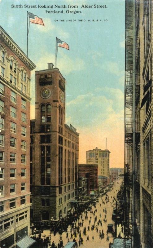 Sixth Street Portland OR Oregon Looking North From Alder St. Unused Postcard D26