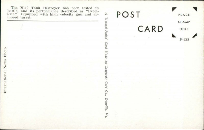 WWII US M-10 Tank Destroyer Postcard