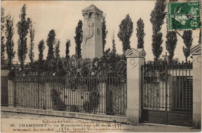 CPA CHAMPIGNY-SUR-MARNE Monument GUERRE MILITAIRE 1870 (50261)
