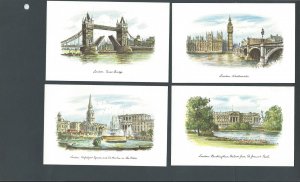 Ca 1948 Post Card Grt Britain Set Of 10 Famous Landmarks Produced By Harrods---
