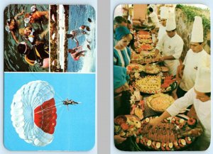 2 Postcards ACAPULCO, Guerrero Mexico ~ Chefs Buffet HOTEL LAS BRISAS Parasail