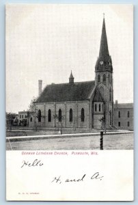 c1905's German Lutheran Church Building Clock Tower Plymouth Wisconsin Postcard