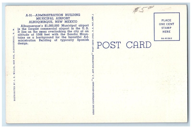c1940 Administration Bldg. Municipal Airport Albuquerque New Mexico NM Postcard