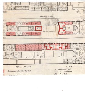 (11) pieces, 1934 Great White Fleet Cruise Ship, Room Deagrams, Interiors, etc