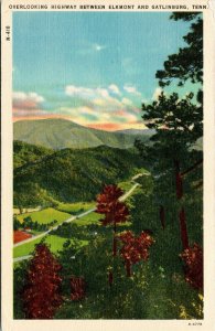 Overlooking Highway Elkmont Gatlinburg TN Tennessee Vintage Linen Postcard Vtg 