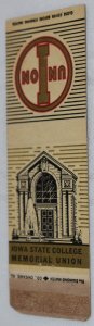 Iowa State College Memorial Union 20 Strike Matchbook Cover