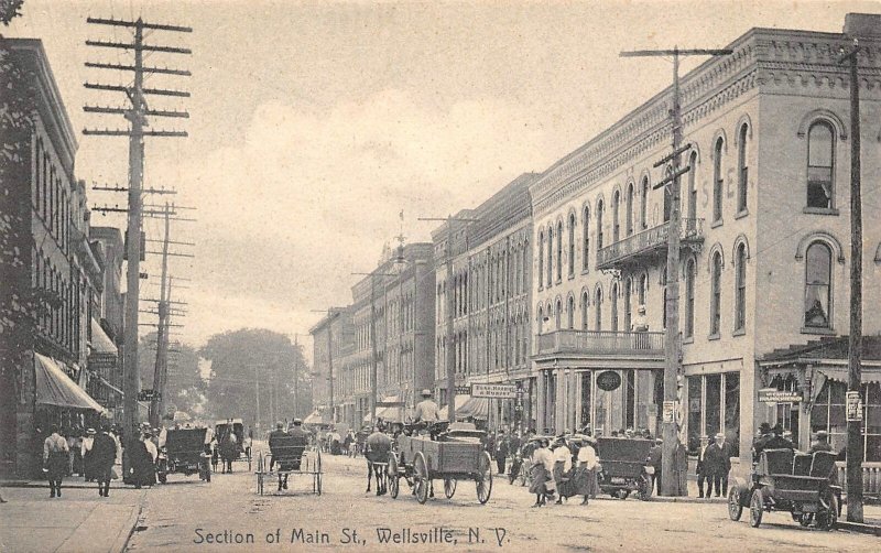 Main Street Scene Wellsville New York 1908 postcard