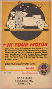 Postcard Advertising Car Kendall Rule Oil Change Ray Eckert Philadelphia PA