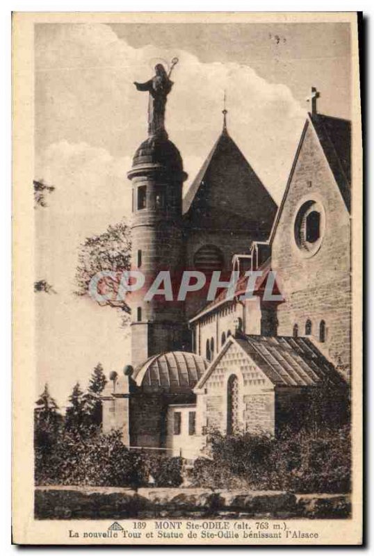 Old Postcard Mont Sainte Odile New Tower and Statue of Saint Odile blessing A...